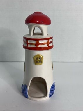 Ceramic Lighthouse 6.5” Votive Or Tea Light Holder Nautical Decor Beach House